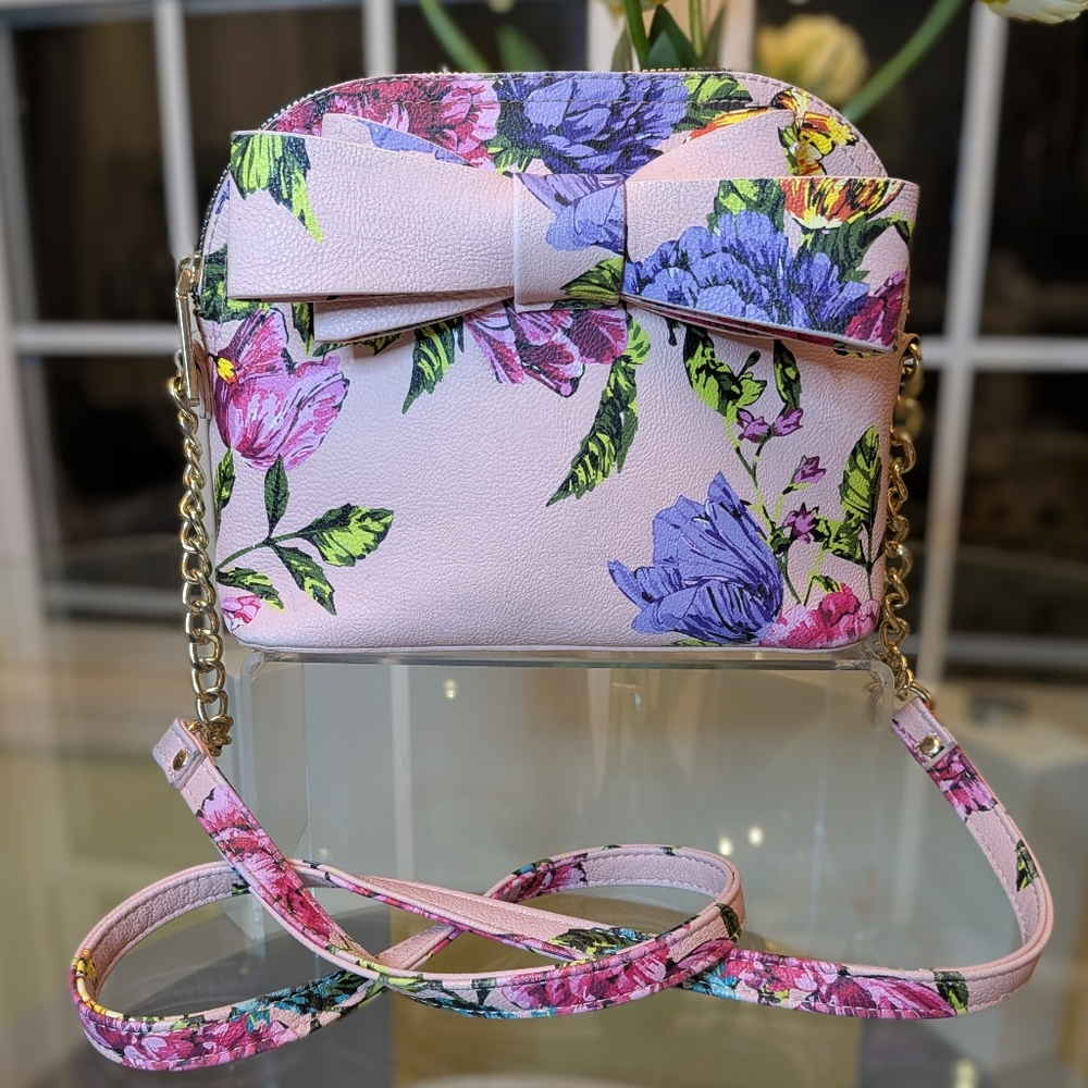 Betsey Johnson Floral Crossbody Bag with Bow Pink Purple